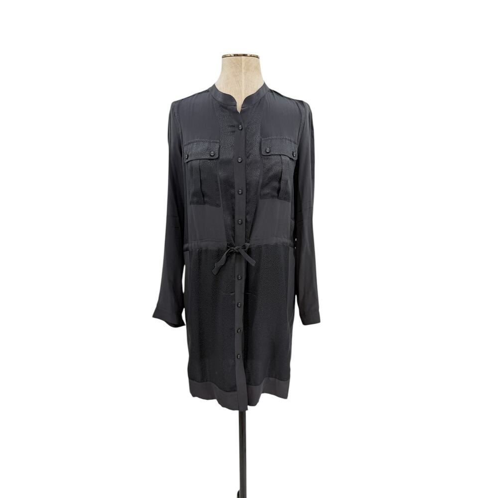 Gerard Darel Silk Shirt Dress Black Gray Button Front Tie‎ Waist Size 38 US 6